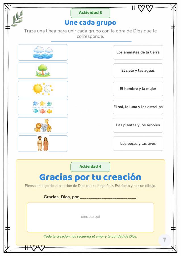 Actividad para relacionar elementos de la Creación