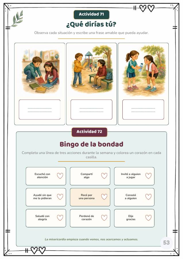Actividad Bingo de la bondad